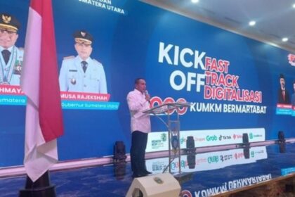 Gubsu Edy Rahmayadi saat berpidato pada acara UMKM Propinsi Sumatera Utara