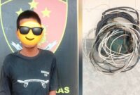 Tersangka Pencuri kabel di Tambak udang saat ditangkap polisi 