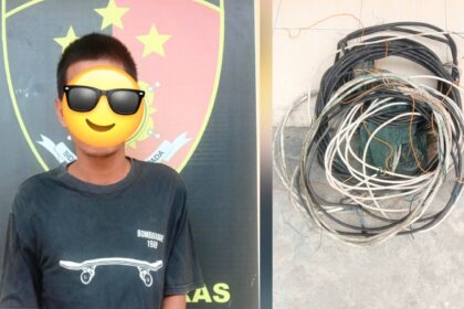 Tersangka Pencuri kabel di Tambak udang saat ditangkap polisi