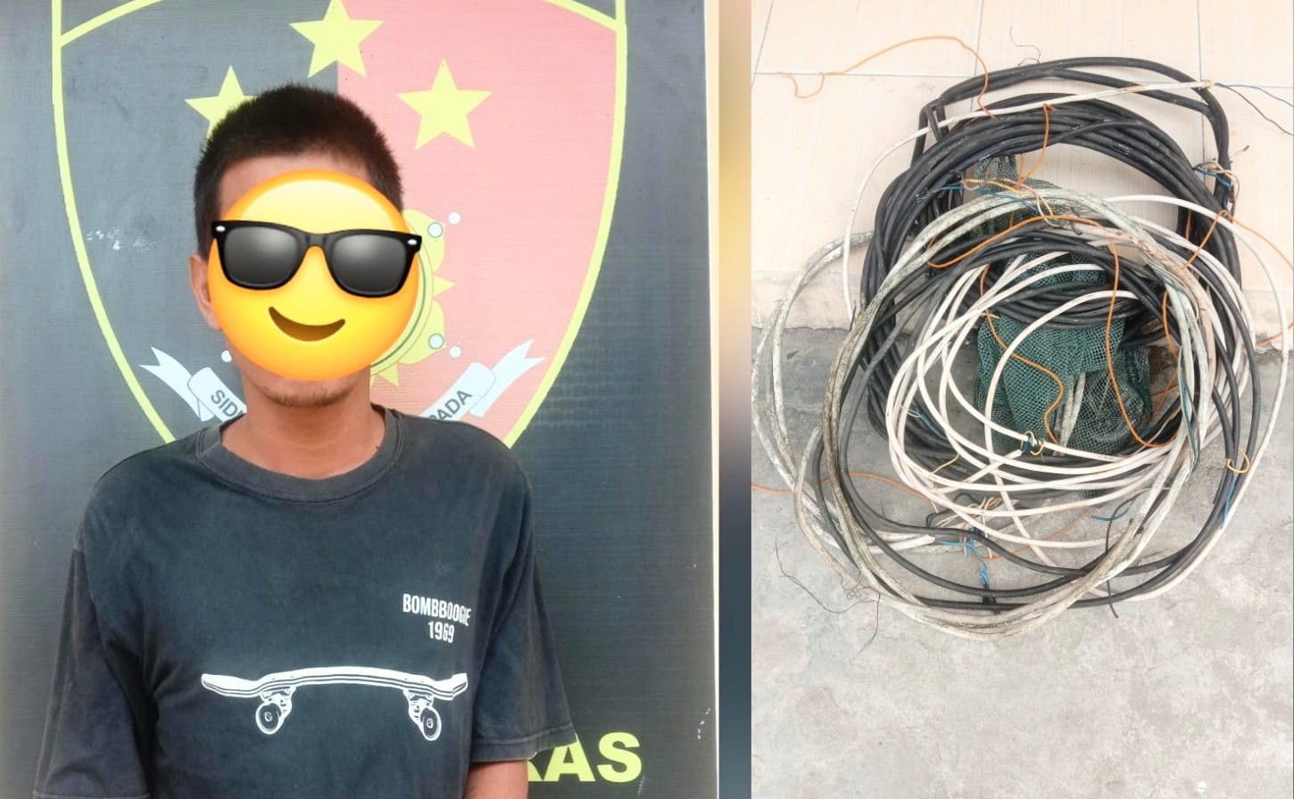 Tersangka Pencuri kabel di Tambak udang saat ditangkap polisi